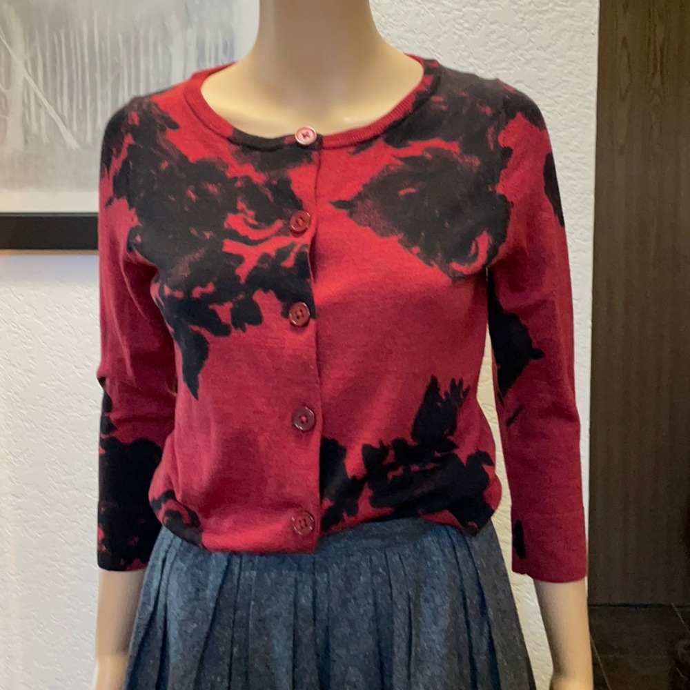 Talbots Red and Black Cardigan.